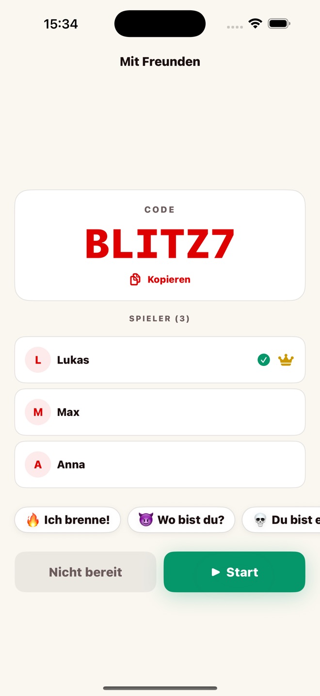 Multiplayer-Raum mit Code und drei Spielern